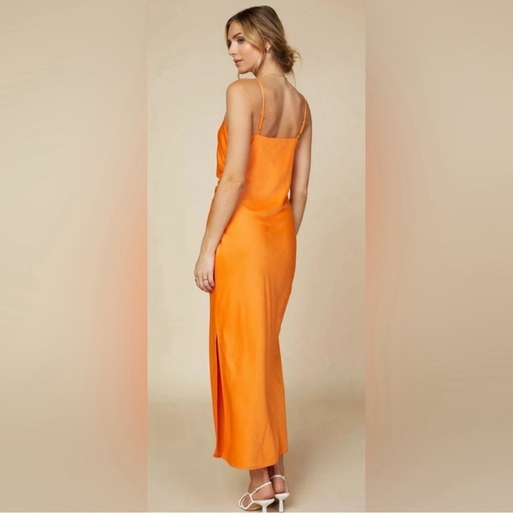 Skies Are Blue Curvy Orange Cami Split Satin Midi Dress 90’s Wedding Formal 3X - Picture 5 of 11